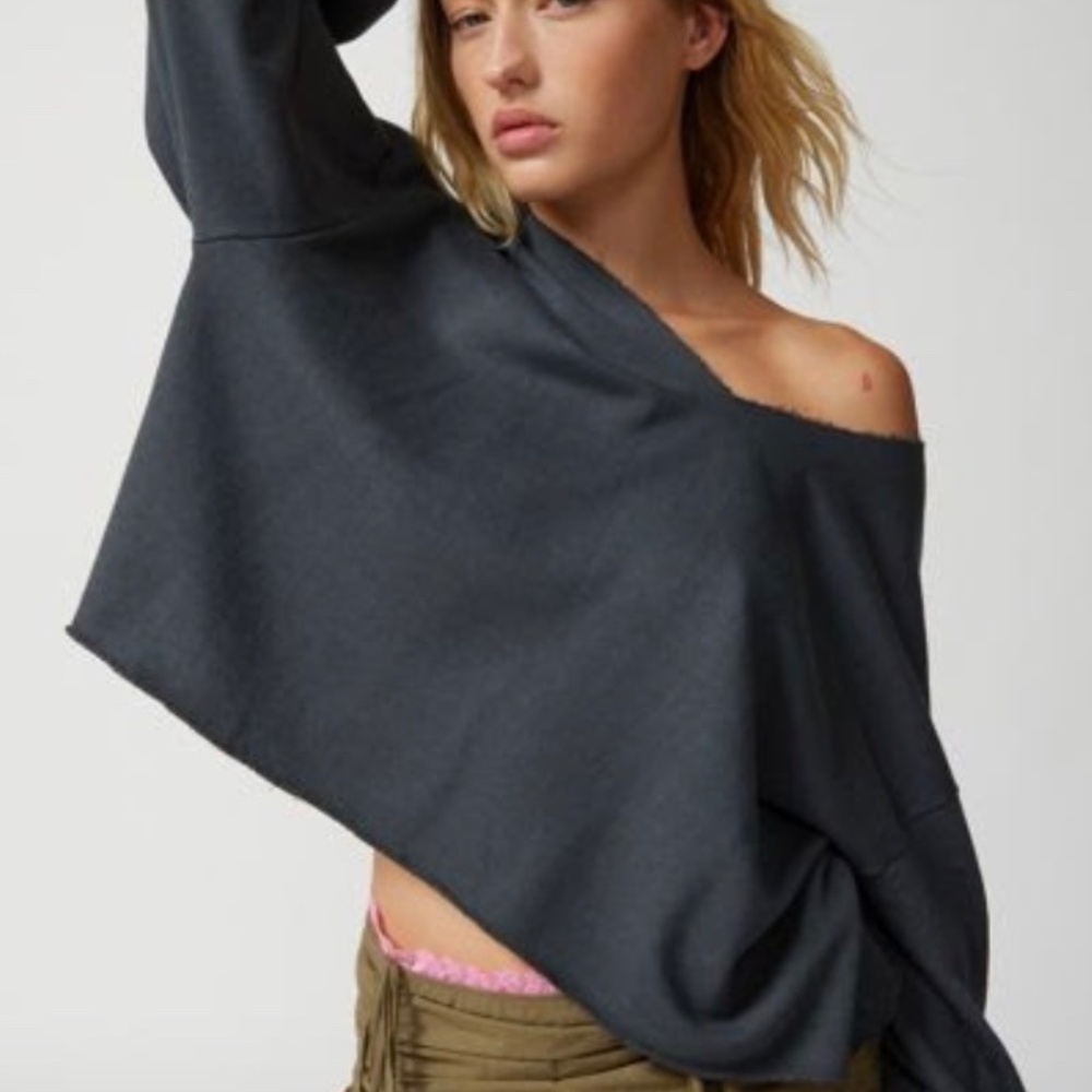 Urban Outfitters Out From Under Notch Neck Sweatshirt Black